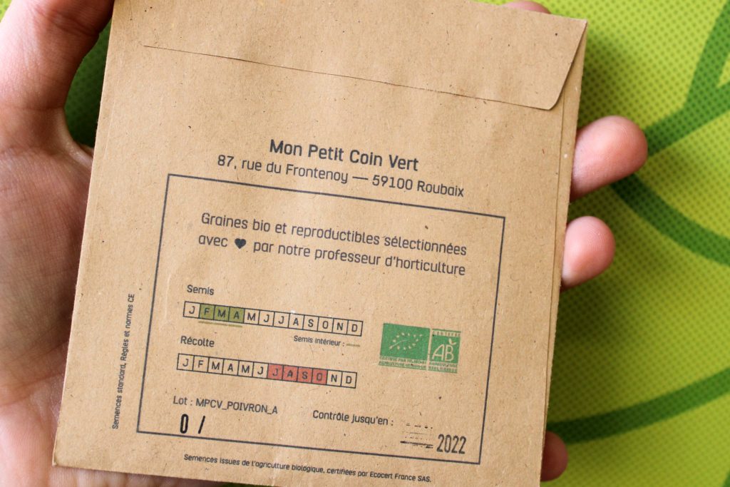 Sachets de graines "Mon Petit Coin Vert" BIO avec le label AB et certifié ECOCERT